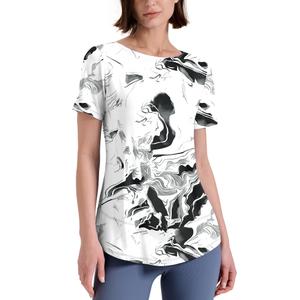 Kistore Workout Tops for Women Short Sleeve Lightweight Training Yoga Shirts Athletic Tees Black White Ink Printed S (S)