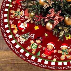 Gingerbread Christmas Tree Skirt Holiday Decoration Xmas Winter Holiday Tree Mat Base Cover for Home Party Indoor Outdoor Decorations (Red 3, 36")