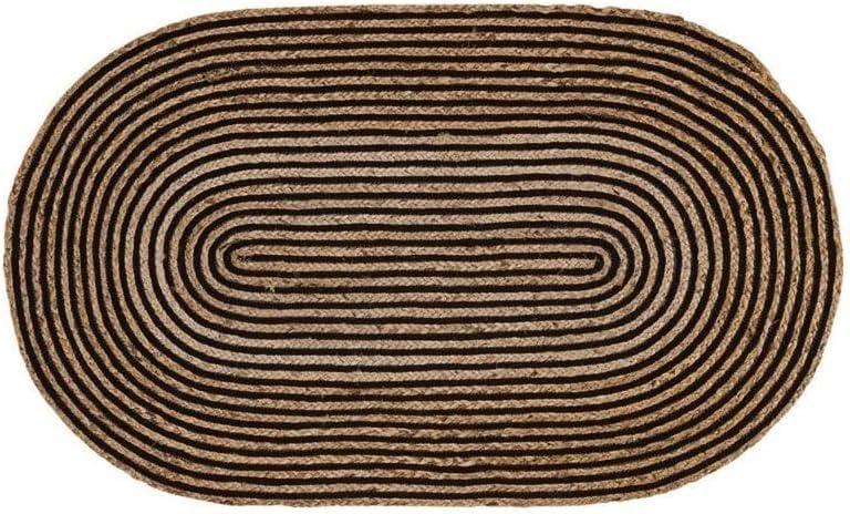 ndian Handmade Handwoven Braided Jute Area Rug Indoor Outdoor Rug Flatweave Rug for Living Room Bedroom Hallway Color Natural Black 2'3" x 4' Oval Shape