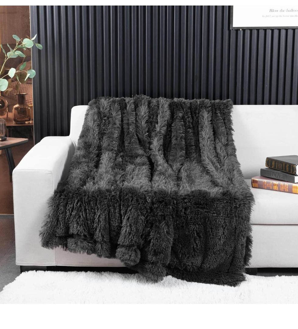 YUSOKI Morel Faux Fur Throw Blanket,2 Layers,50" x 60" Cozy Plush Fluffy Blanket Furry Fuzzy Warm Cute Shaggy Blanket for Fall Bed Living Room Décor Baby Women Pet