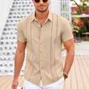 COOFANDY Men's Cuban Guayabera Shirt Short Sleeve Button Down Shirts Casual Summer Beach Linen Shirts (White)