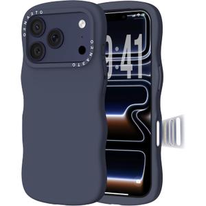 ORNARTO for iPhone 17 Pro Max Case for Women Girls Cute Wave Edge | Camera Control Button | Shockproof Liquid Silicone Phone Case for iPhone 17 Pro Max 6.9", Stormy Blue