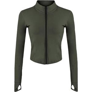 Gihuo Women's Athletic Full Zip Lightweight Workout Jacket with Thumb Holes (X-Large, Armygreen)