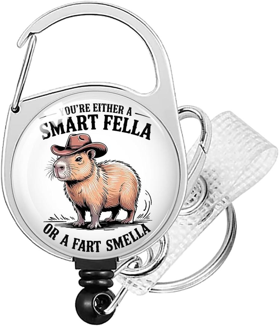 4 x Nurse Badge Reel, Capybara Badge Holder Cute Pediatric Decorative Retractable Heavy Duty with 360Swivel Carabiner Keychain Name Nursing Accessories ID Clip for Vet Medical Assistant RN Intern Nurse