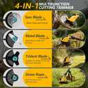 6000mAh Cordless Electric Weed Wacker, 12" Brushless Cordless String T,rimmer, 4 in 1 Weed Eater/Brush Cutter/Weed Trimmer with 2*Batteries Powered & Auxiliary Wheels, Grass Trimmer (Yellow)