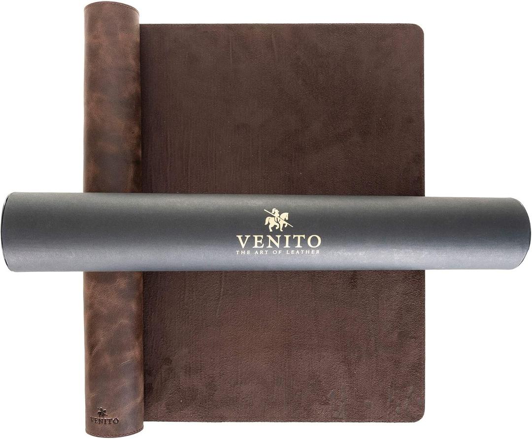 Venito Premium Leather Desk Pad Mat (36 X 19 inch) - Large Desk Mat for Keyboard and Mouse Home Office Accessories (Coffee Brown)