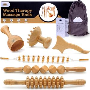 Wood Therapy Massage Tools 6-in-1, Lymphatic Drainage Massager, Maderoterapia Kit - Anti Cellulite Complete Body Sculpting Tools for Total Relaxation & Relief - Massager Tool for Anti Aging