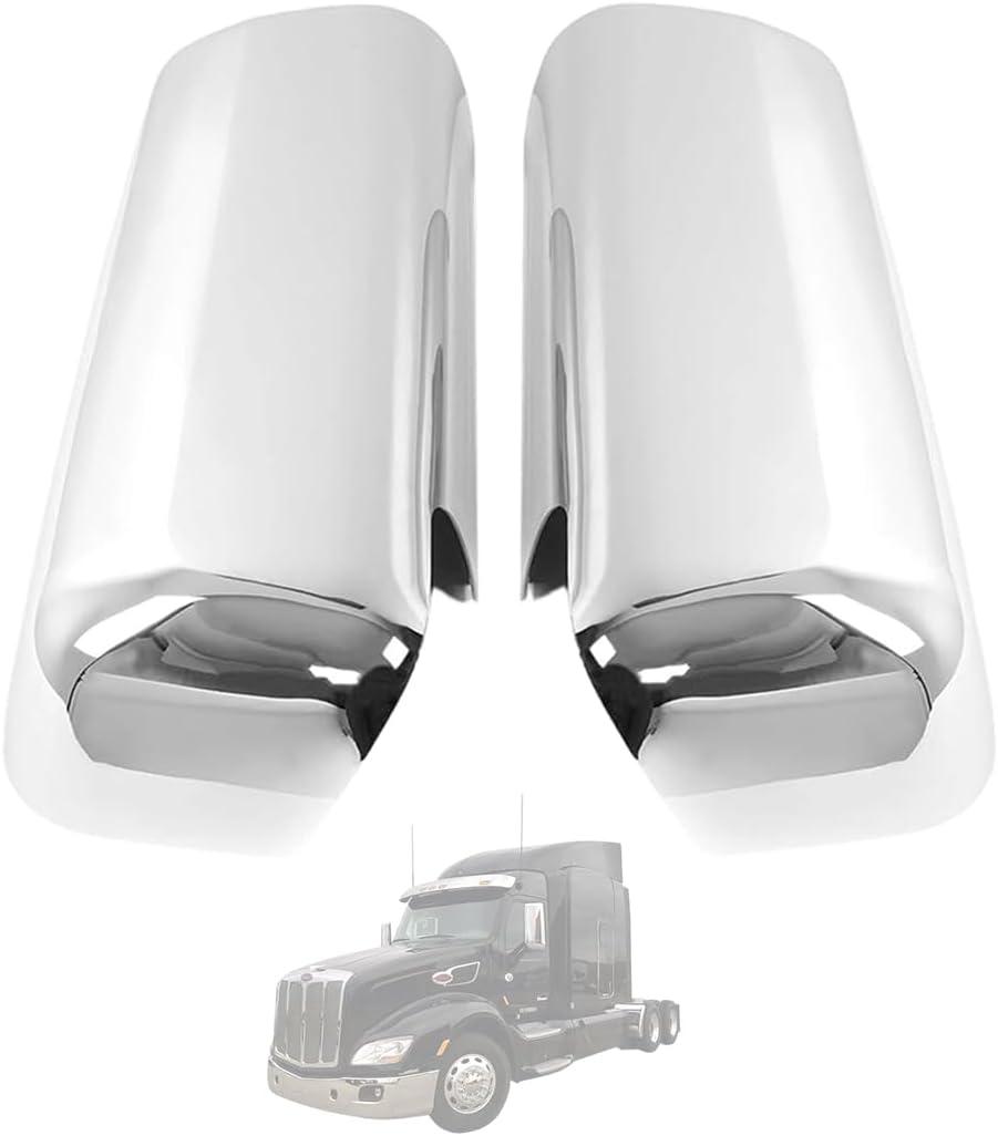 Chrome Door Mirror Cover One Pair Driver & Passenger Side FIT Peterbilt 579 567 2014–2021 – LH & RH Mirror Cap Set – Direct Replacement – Replace OE# R22-6121-300 R22-6122-300