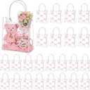 Tioncy 24 Pcs Pink Bow Gift Bags with Handles Mother's Day Bow Clear PVC Goodie Treat Candy Bag Bows Theme Present Wrap Tote Bags for Birthday Party Favor Weddings Decoration Bridesmaid Supplies