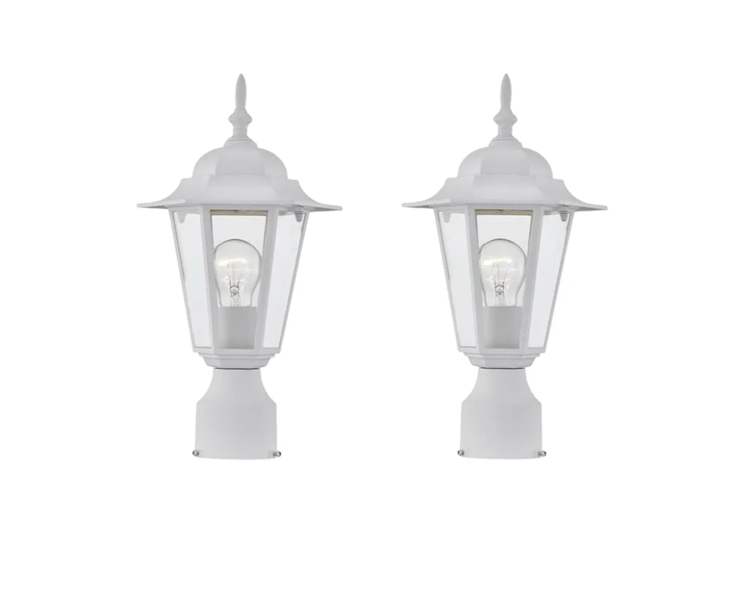 WISBEAM 2 Packs Outdoor Post Light, Pole Lantern, E26 Base 60W Max, Aluminum Housing Plus Glass, Wet Location Rated, ETL Qualified, Bulbs not Included, White