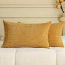 a moment Mustard Yellow Chenille Throw Pillow Covers 12x20 Inch Pack of 2 Modern Decorative Throw Pillow Covers Farmhouse Cross Covers Home Decor for Sofa Bedroom Living Room