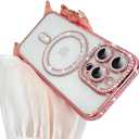 SAKUULO Magnetic Case for iPhone 16 Pro 6.3inch Clear Plating,Pink | Compatible with MagSafe,Glitter Sparkly Diamonds Rhinestone with Camera Protector Slim Shockproof Protective Women Girls