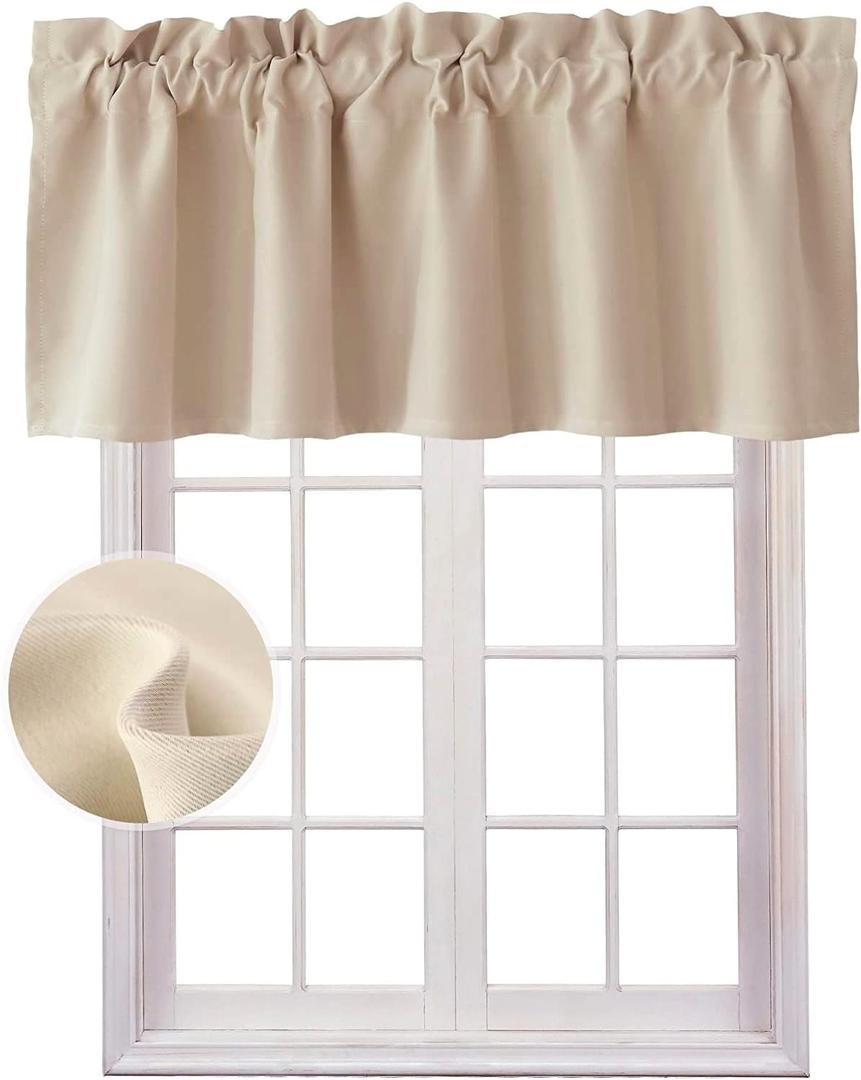 Hiasan Blackout Valance Curtains for Solid Room Darkening Rod Pocket Valances for Windows, 42 x 12 Inches Length, Biscotti Beige, 1 Panel