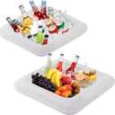 Inflatable Serving Bar, Salad Serving Sets Bar Buffet Food Drinks Inflatable Cooler Table Pool Ice Tray Easy to Blow Up for Party,Graduation,Picnic & Camping 24Inch x 24Inch (White, 2 PCS)