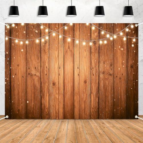 Celchvens Rustic Wood Backdrop with String Lights 7x5ft Farmhouse Birthday Wedding Photo Booth Background, Wooden Plank Party Banner for Bridal Shower, Engagement, Anniversary & Baby Shower