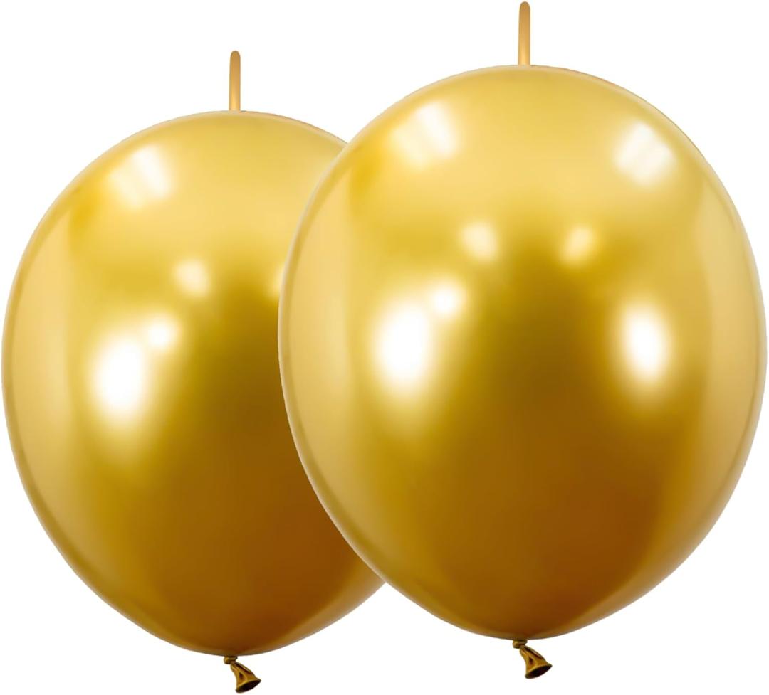 Link Balloons 6 Inch - 100 Pcs Quick Link Balloon Latex Linking Balloons Connected Linkable Balloon Birthday Wedding Party Decorations(Gold)