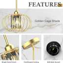 Brushed Gold Pendant Lights Kitchen Island, Modern Gold Crystal Pendant Light Fixtures with Adjustable Rod, Mini Chandelier Hanging Pendant Lights for Kitchen Hallway Dining Room Bedroom(1 Pack)
