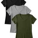 YooAurvox 3 Pack Girls V Neck Shirts, 3-Color, 11-12 Years