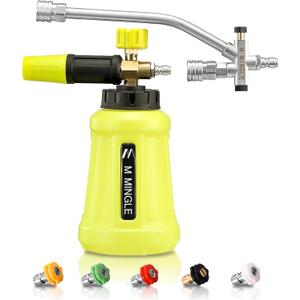 M MINGLE Foam Cannon for Pressure Washer with Dual Connector Accessory, Power Washer Soap Cannon with Double Tip Attachment, 5 Pressure Washer Sprayer Nozzles, 1/4" Quick Connect