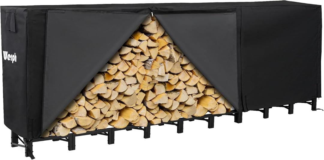 12FT Firewood Rack Outdoor,Heavy Duty Firewood Storage Rack,Outdoor Firewood Rack with Cover,Wood Rack Log Rack for Outdoor & Indoors, Black (12 FT)