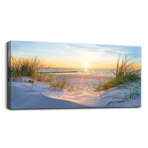 Canvas Wall Art For Living Room Super Large Size Wall Decor For Office Canvas Art Framed Pictures Artwork Blue Sun Beach Grass Ocean Landscape Paintings Bedroom Decor Seascape Draw Home Decorations