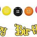 2 Pack HOMEZZO Button Theme Decorations, Button-Eye Birthday Banner Mystery Blue Hair Doll for Halloween, Kids Birthday Party Supplies
