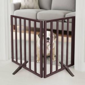 Japard Dog Gate 2 Panels - Foldable Indoor Fence Freestanding with Support Feet, 24 in Tall 35.4" Wide, Suitable for Small Pets, Cats, Rabbits, Puppy, Wood Brown