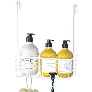 DELLAN Hanging Shower Caddy, Shower Rack Hanging for Bathroom, Shower Rack with Hooks Over the Door, Bathroom Shower Caddy and Basket(White) (11"D x 4.7"W x 3.9"H)