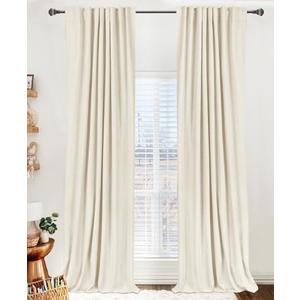 100% Blackout Shield Linen Blackout Curtains for Bedroom 90 Inches Long, Back Tab/Rod Pocket Living Room Drapes, Thermal Insulated Blackout Curtains 2 Panels Set, 50" W x 90" L, Light Cream