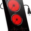 2 Burner Electric Cooktop, 12 Inch Built-in & Countertop Electric Stovetop, Ceramic Cooktop with Touch Control, Child Safety Lock, Timer, Pause Function, 9 Power Levels, 110V - 120V Plug in