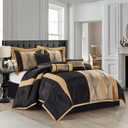 Stratford Park Black and Gold Comforter Set, 7 Pieces Jacquard Bedding Sets with Comforter, Bed Skirt, Pillows & Shams, Queen Size, Lightweight Microfiber, All Season Bedroom Home Dcor