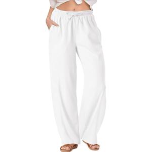 TOPYOGAS Womens High Waist Drawstring Stretch Casual Pants Summer Loose Pants Straight Trousers with Pockets, M