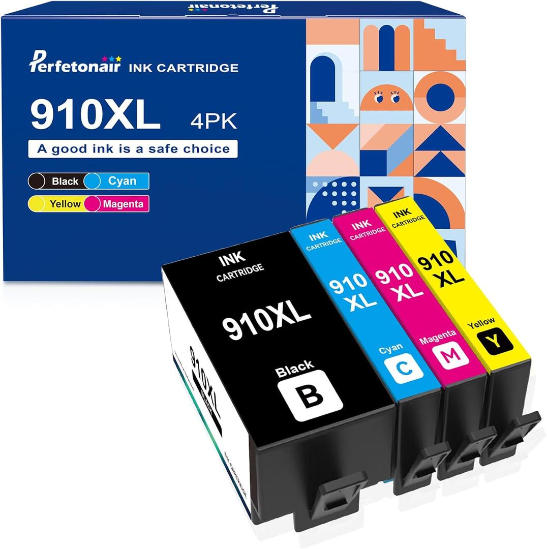 910XL Ink Cartridges Replacement for HP 910 910XL Ink Cartridges Combo Pack Compatible with HP OfficeJet 8010 8015 8018 8022 OfficeJet Pro 8020 8025 8028 8035 Printer(Black Cyan Yellow Magenta)