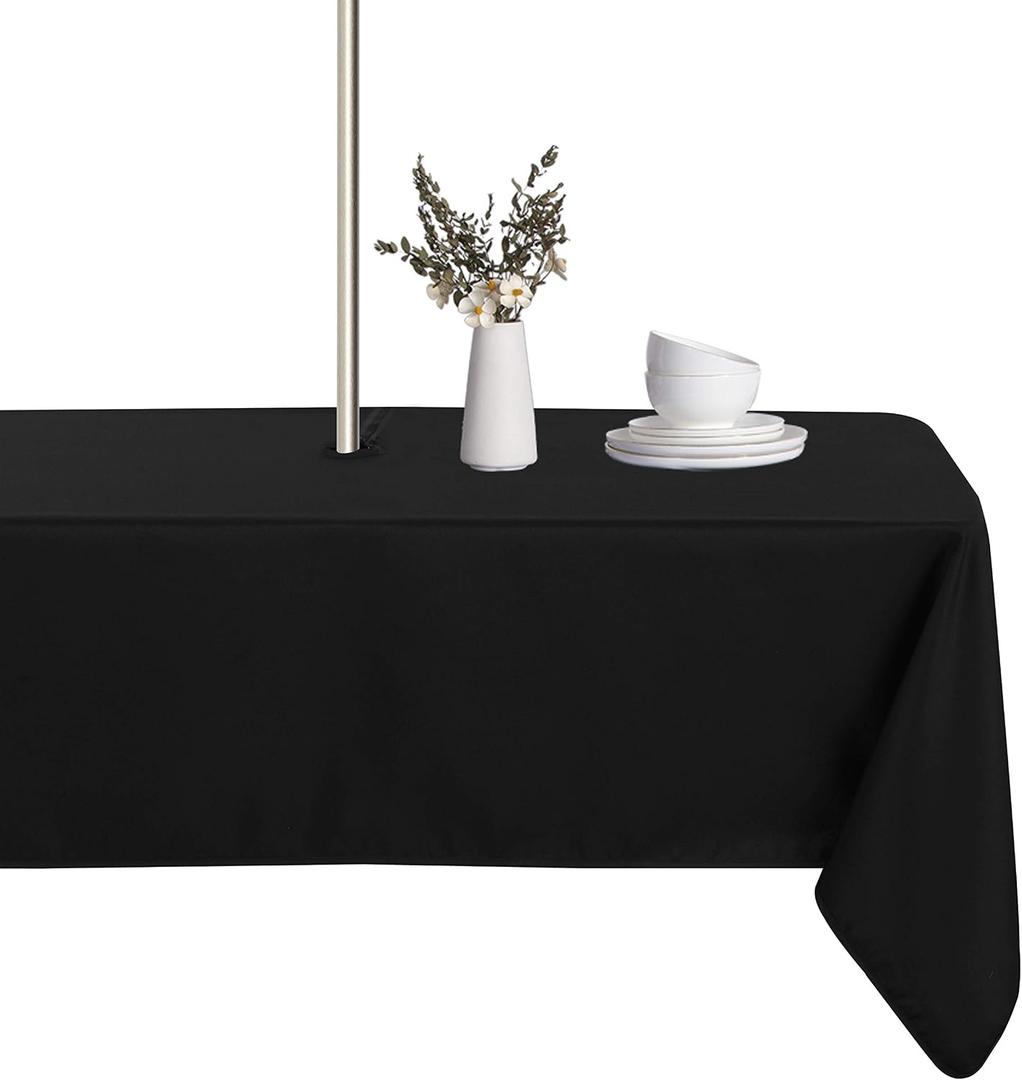 LUSHVIDA Rectangle Outdoor Tablecloth with Umbrella Hole and Zipper, 52x70 Inch Black, Washable Waterproof Table Cloth Spill Proof Wrinkle Free Table Cover for Patio Spring Summer Picnic BBQS