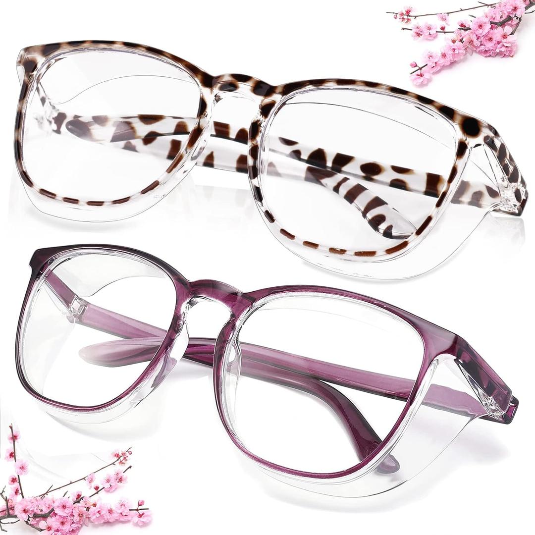 SQIMZAR Safety Glasses Goggles For Women Nurses Protective Eyewear,Anti Fog Safety Goggles (Purple+leopard)