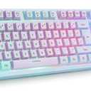 HUO JI Gaming Keyboard USB Wired with Rainbow LED Backlit, Floating Keys, Mechanical Feeling, Spill Resistant, Ergonomic for Xbox, PS Series, Desktop, Computer, PC, Purple Blue