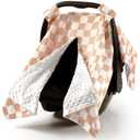 AceOrbit Khaki Checkered Car Seat Cover Baby Boy Girl, Minky Warm Winter Carseat Covers with Opening Soft for Newborn Infant Boys Winter Stroller, Nursing Cover Canopy Gift