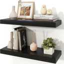 Floating Shelves for Wall, 9.3" Deep Wall Mounted Wood Shelves for Bathroom, Bedroom, Living Room, Kitchen, Hanging Shelf for Books/Storage/Room Decor (Black, 24"), 24" Set of 2