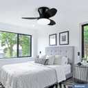 Small Ceiling Fan with Light - 26 Inch Flush Mount Ceiling Fan with Lights and Remote, Low Profile Ceiling Fans with 3 Reversible Blades, 6 Wind Speeds, Black Ceiling Fans for Bedroom