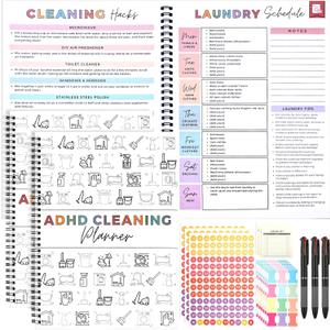 AmazingSpark 3 Pack Planner Set, Cleaning Schedule and Checklist Organizer Notebook Daily Weekly Monthly House Planner with Pens Labels Stickers, Chore Chart Notebook for Home, DIY Home