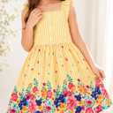 Girls Floral Sundress Summer Beach Dress with Matching Sun Hat Yellow 11-12 Years