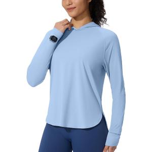 Women's UPF 50+ Sun Shirt with Hoodie SPF Long Sleeve UV Protection Clothing Lightweight Fishing Hiking Outdoor (Blue, M)