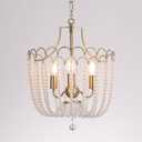 3-Light French Country Chandelier, Beaded Pendant Lights Over Table, 15.3" Half-Drum Pearl Ceiling Light Fixture, Hand-Forged Gold Chandeliers for Bedroom, Entryway, Hallway, Kitchen Island