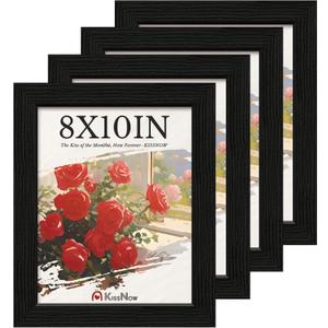 8x10 Picture Frame 4 Pack, Black Solid Wood Gallery Photo Frame, Wall Hanging or Tabletop Display