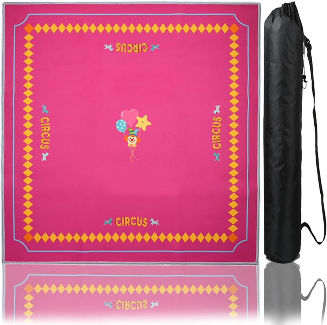 Circus Mahjong Mat with - 31.5x31.5 Inch Hand-Painted Style Rubber Mat, Diatom Mud Waterproof Surface, Anti-Slip Foldable Original Design-Themed Game Nights