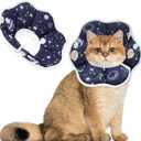 Soft Adjustable Cat Cone Collar, Comfortable Recovery Collar for Cats After Surgery (Dark Blue, Small)