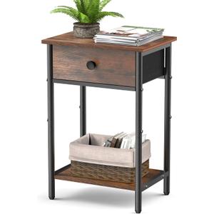 Night Stand Bedside Tables with Drawer Rustic End Table for Small Spaces 2 Tiers Side Table Nightstands for Bedroom, Living Room, Study, Office (15.4" x 11")
