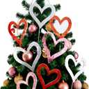 CINIQY Glitter Valentines Day Decor Heart Picks, 12pcs 7×7.5" Large Valentine Tree Ornaments, Red Pink White Floral Picks For Wedding Anniversary Engagement Office Garlands Mantels Table Home Decor