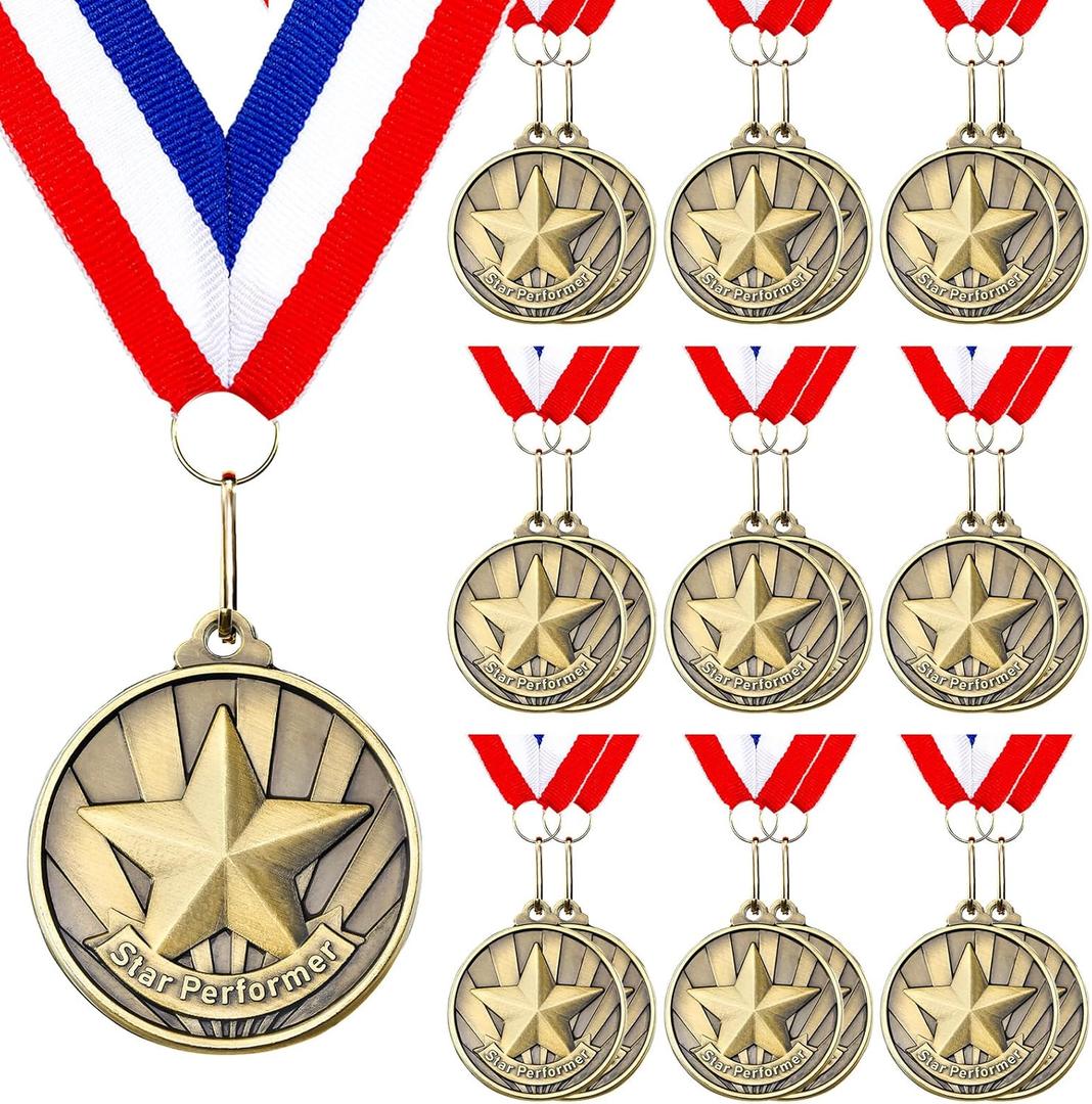 Quelay 20 Pcs 2'' Awards Medals with Neck Ribbons Winner Gold Medals Bulk Metal Trophy Award Prize Gift for Competitions School Education Tournaments Party Favor