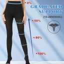 MGANG Medical Compression Pantyhose for Women & Men, 15-20mmHg Graduated Compression Support Tights, Open Toe, Opaque Waist High Compression Stockings for Edema, Varicose Veins, Flight, DVT, Black M
